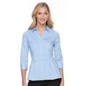 Dana Buchman Women's Light Blue 3/4 Sleeve Button Down Peplum Top Blouse -‎ L